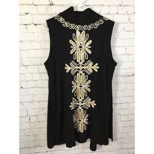 New Bua Bua Womens Medium Cardigan Duster Sleeveless Black Embellished‎